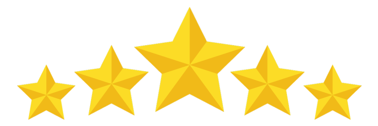 Five yellow stars arranged horizontally, symbolising a rating or review.