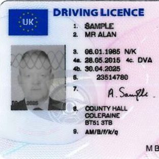 UK driving licence featuring a photo of a man, personal details, and an official format.